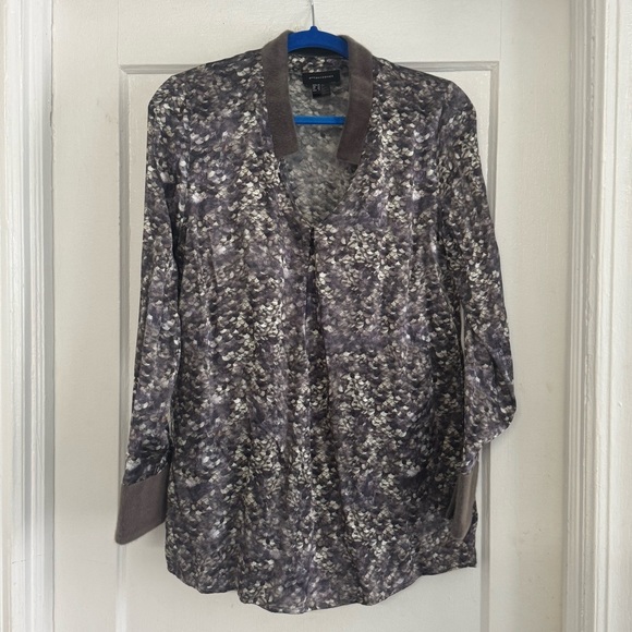 Tony Cohen Silk Top with Faux Fur & Leather Trim Size 4 - Picture 2 of 10